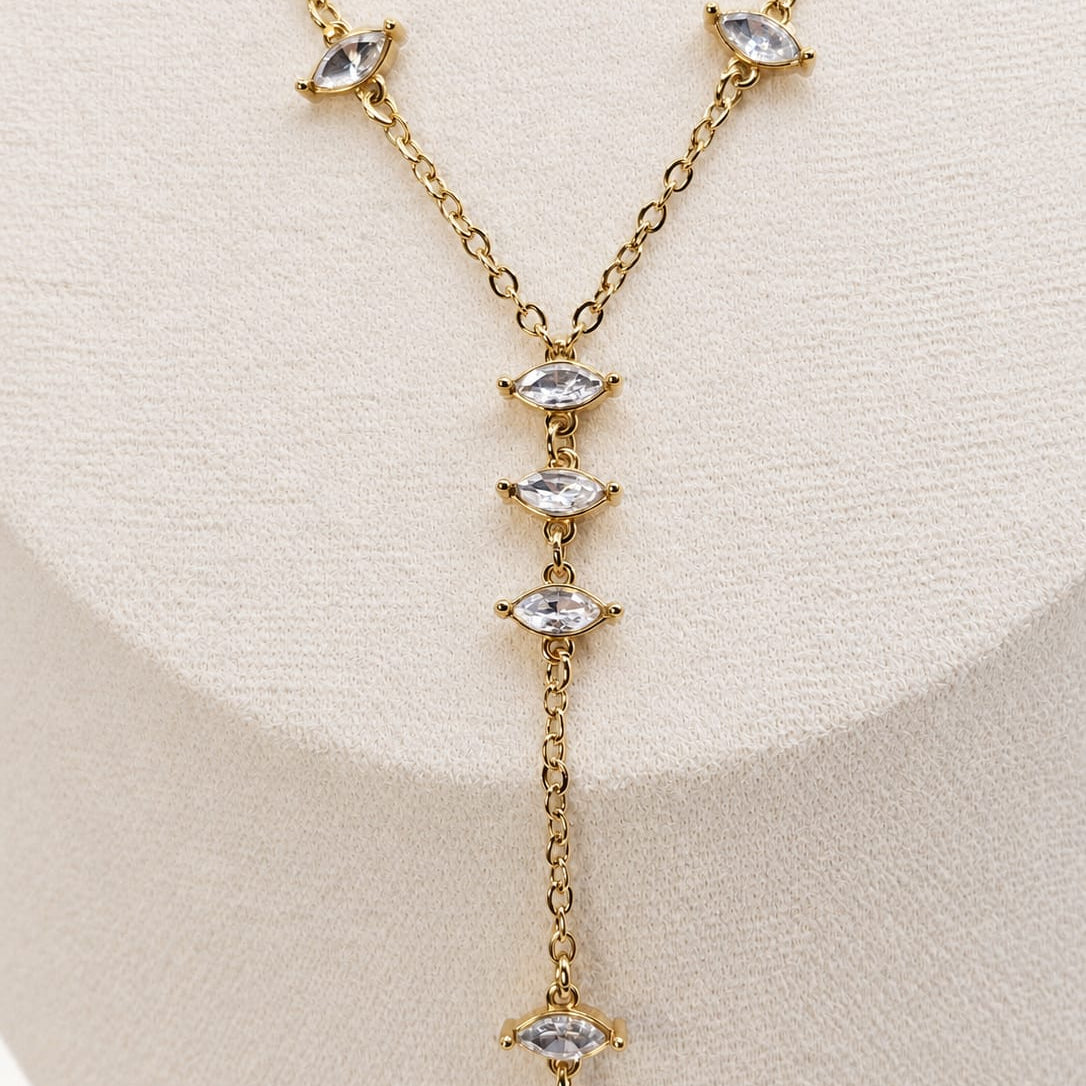 LYSÉA – Collier doré en Y à cristaux marquise