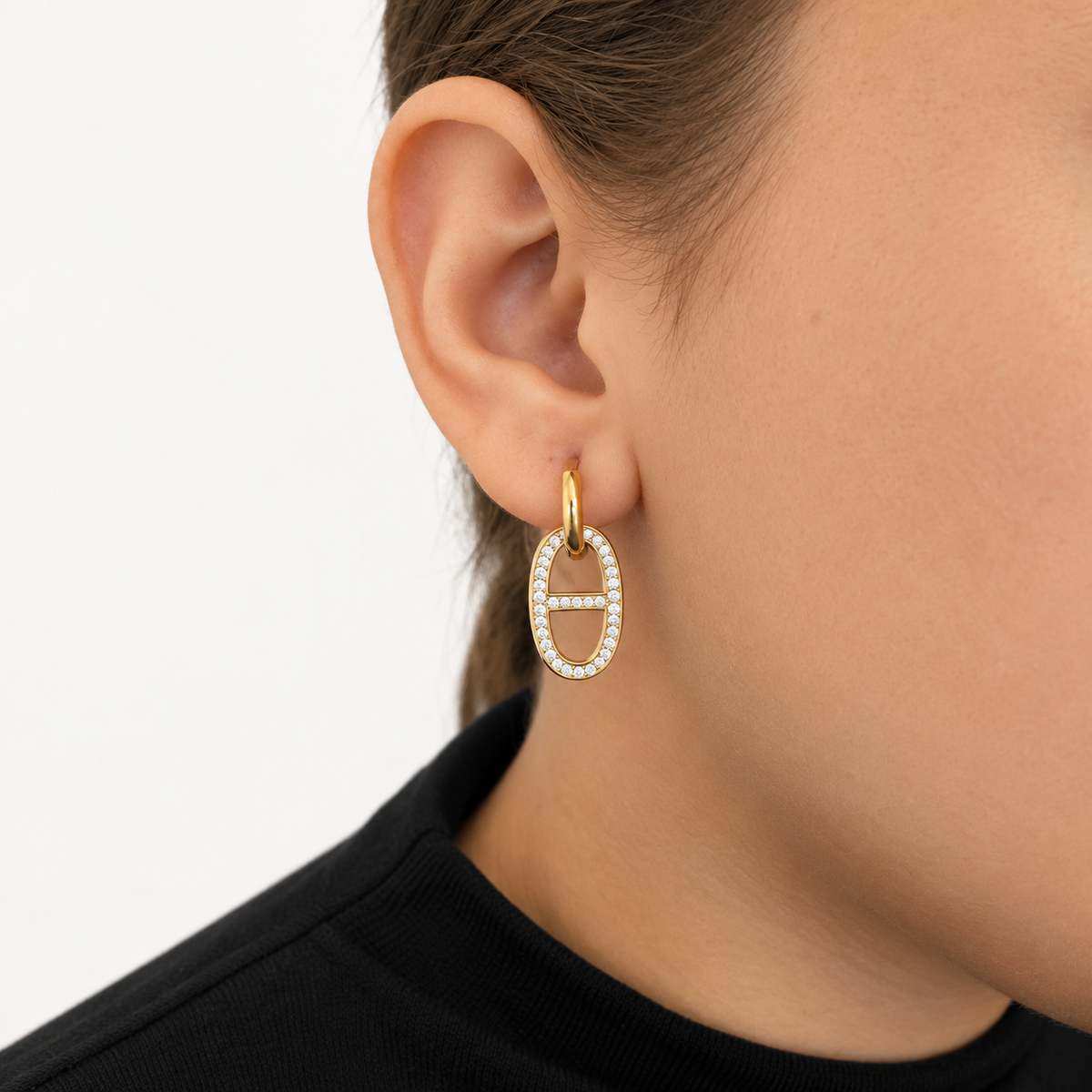 ISALINE – Boucles d’oreilles créoles dorées à maille marine et strass