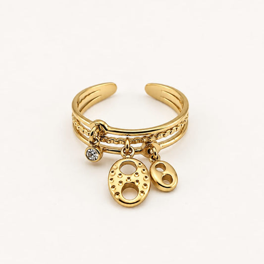 AMULETTE – Bague dorée ajustable à pampilles