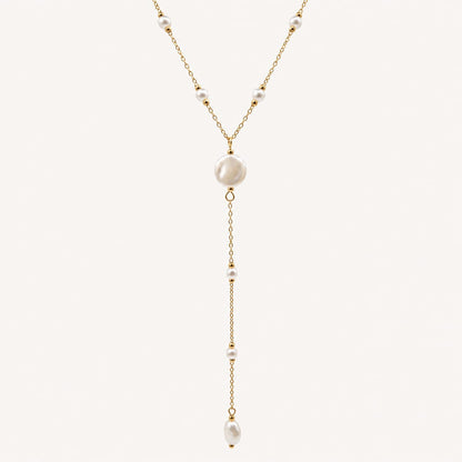 AMAYA – Collier doré forme Y à perles nacrées