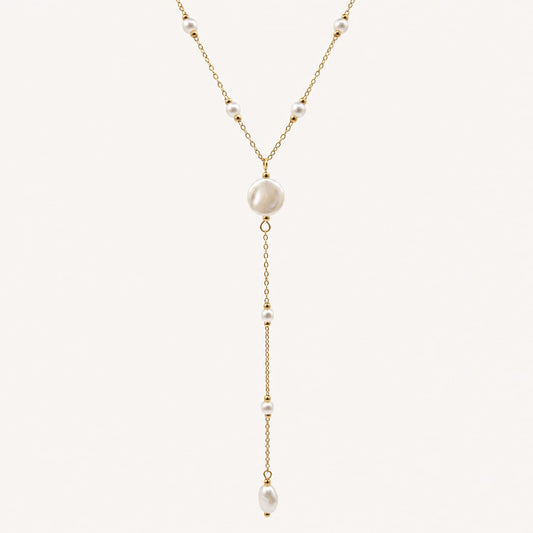 AMAYA – Collier doré forme Y à perles nacrées