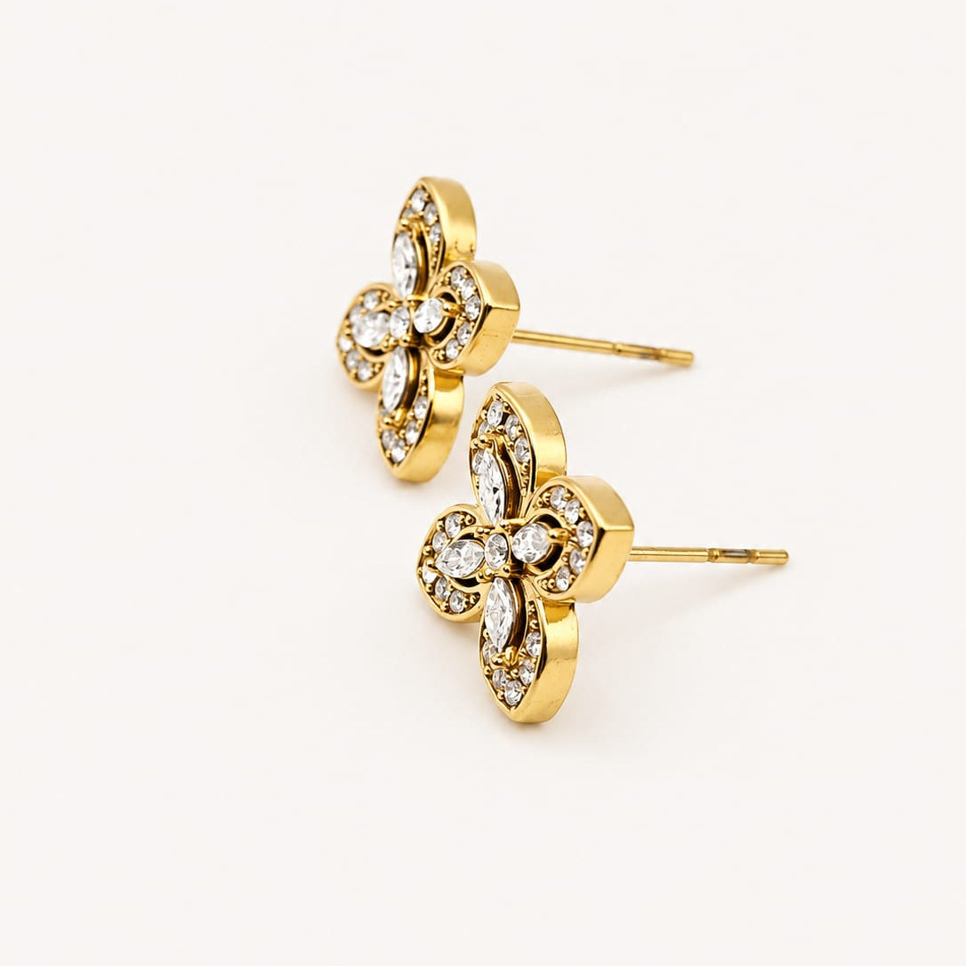 ÉLÉA -  boucles d’oreilles Fleur dorée & éclat zircon