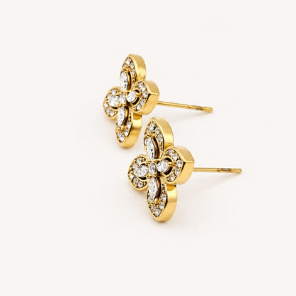 ÉLÉA -  boucles d’oreilles Fleur dorée & éclat zircon