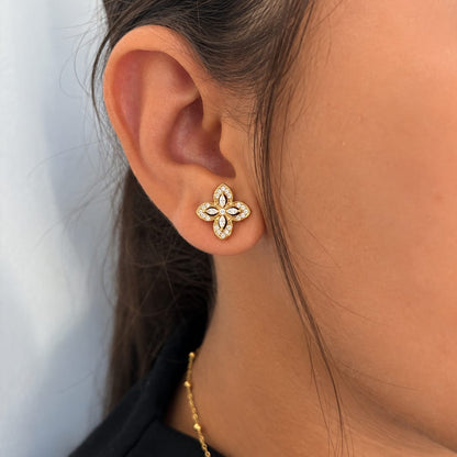 ÉLÉA -  boucles d’oreilles Fleur dorée & éclat zircon