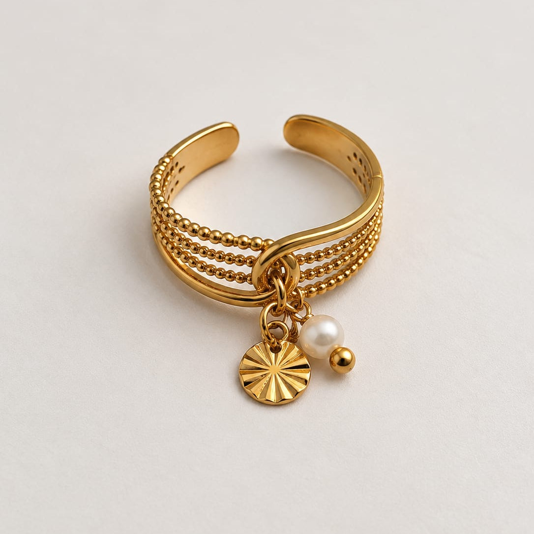 FLORA - Bague avec  fleur martelée et perle