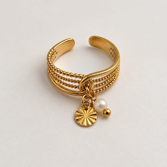FLORA - Bague avec  fleur martelée et perle
