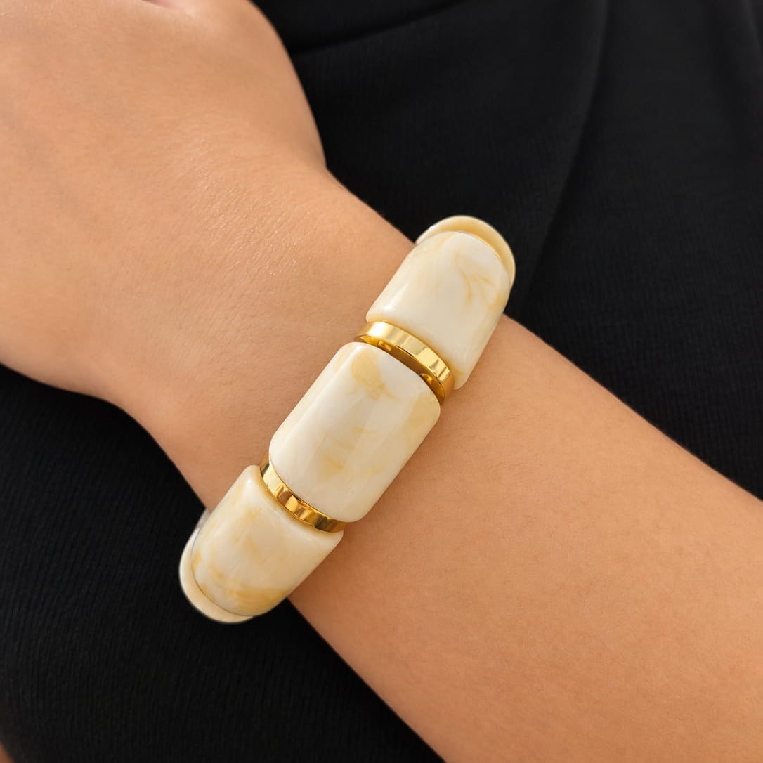 IVANA – Bracelet élastique ivoire marbré et doré