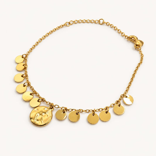 CASSANDRA – Bracelet doré à médaillon martelé