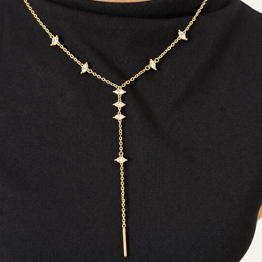 LYSÉA – Collier doré en Y à cristaux marquise