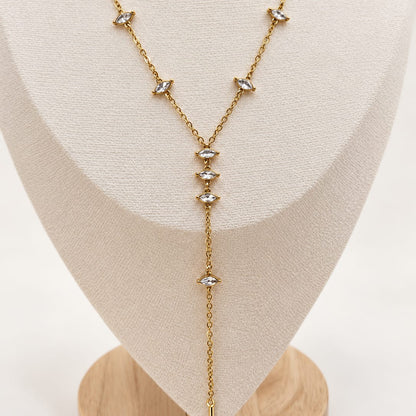 LYSÉA – Collier doré en Y à cristaux marquise