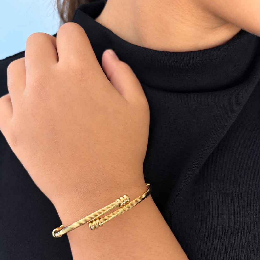 NÉLIA - bracelet jonc doré torsadé à billes