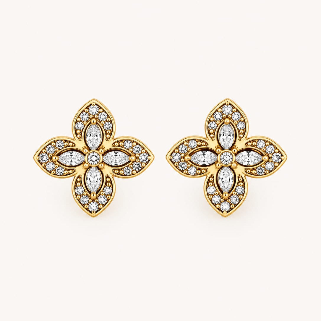 ÉLÉA -  boucles d’oreilles Fleur dorée & éclat zircon