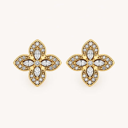 ÉLÉA -  boucles d’oreilles Fleur dorée & éclat zircon