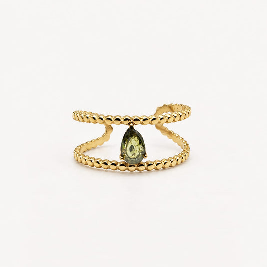 OLIVIA – Bague dorée ajourée avec pierre goutte