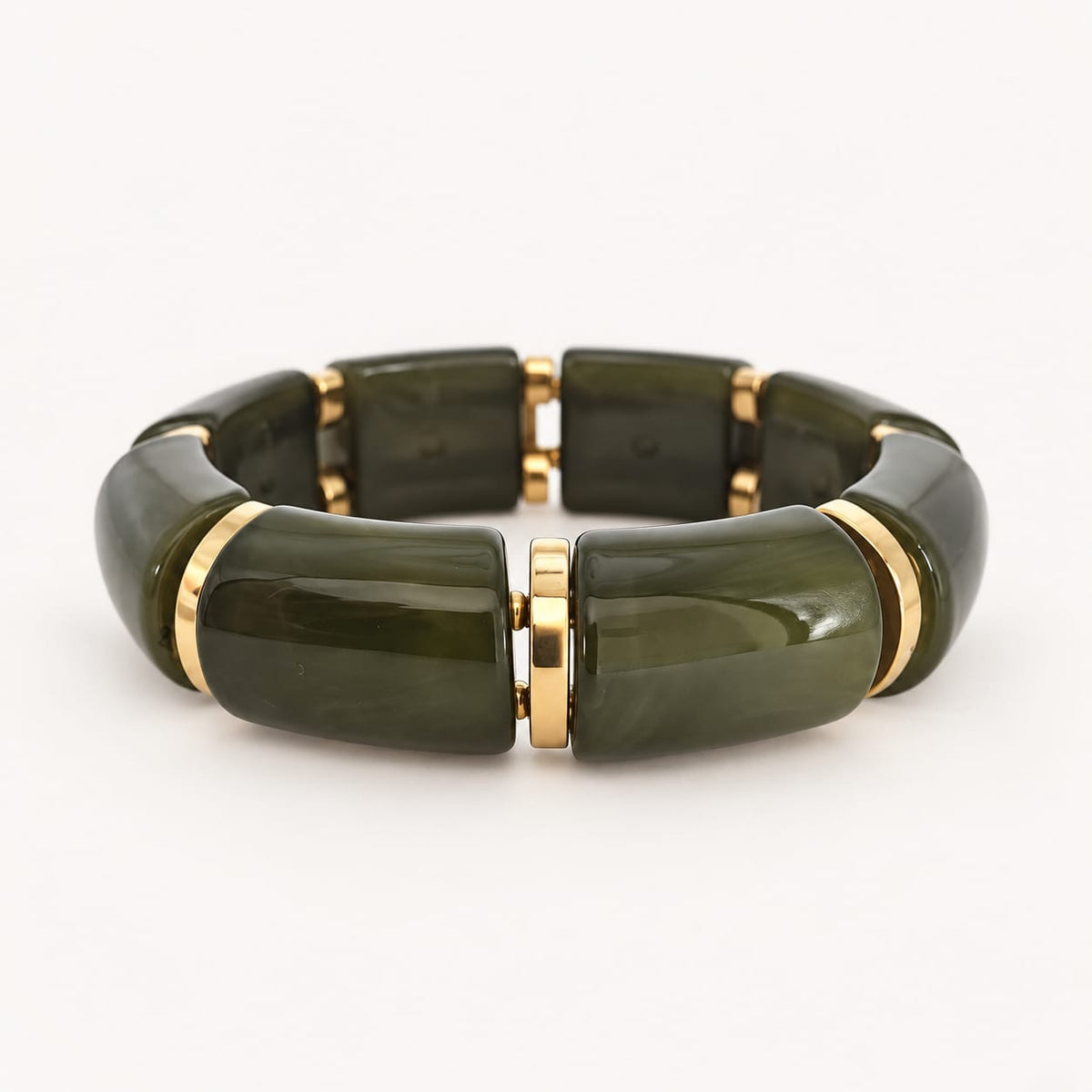 OVILIA – Bracelet élastique vert olive et doré