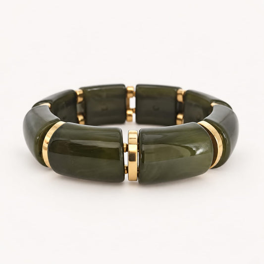 OVILIA – Bracelet élastique vert olive et doré