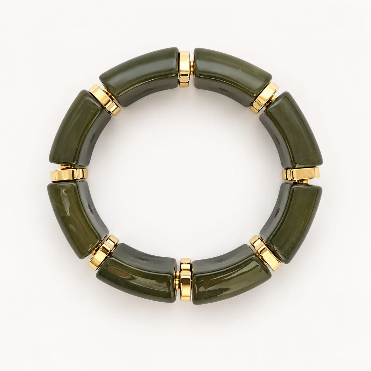 OVILIA – Bracelet élastique vert olive et doré