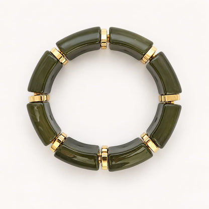 OVILIA – Bracelet élastique vert olive et doré