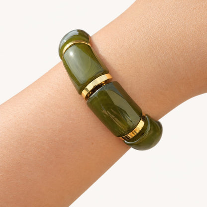 OVILIA – Bracelet élastique vert olive et doré