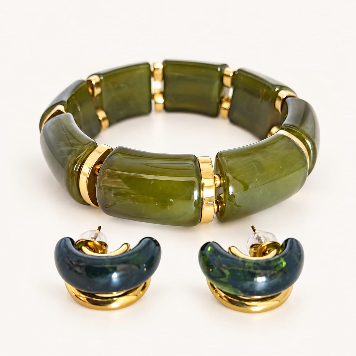 OVILIA – Bracelet élastique vert olive et doré
