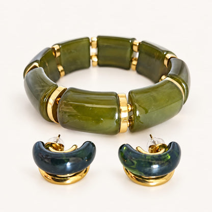OVILIA – Bracelet élastique vert olive et doré