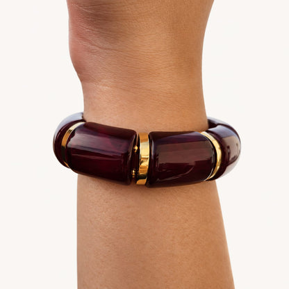 PRUNE – Bracelet élastique bordeaux et doré