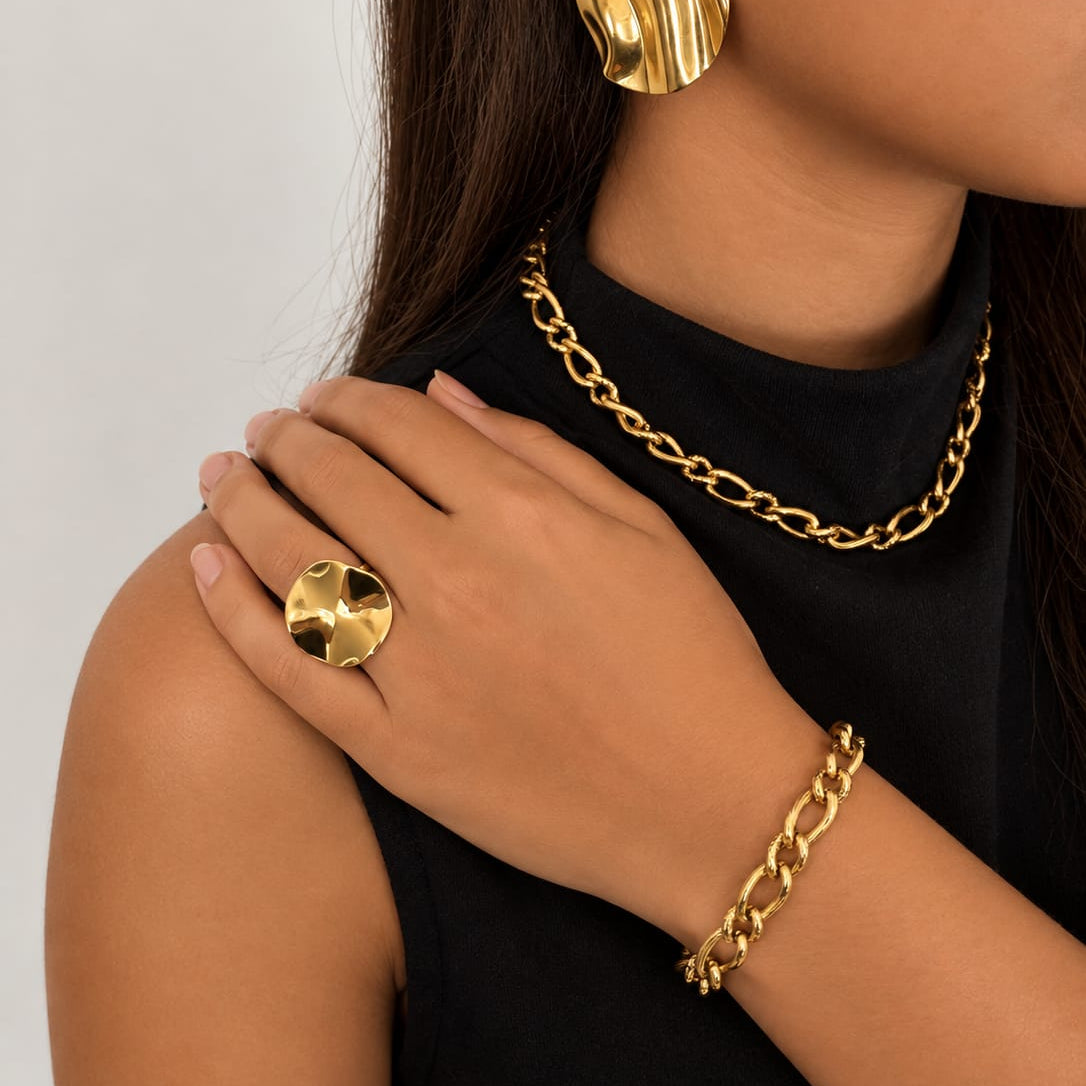 SIENA - Bracelet chaîne dorée texturée