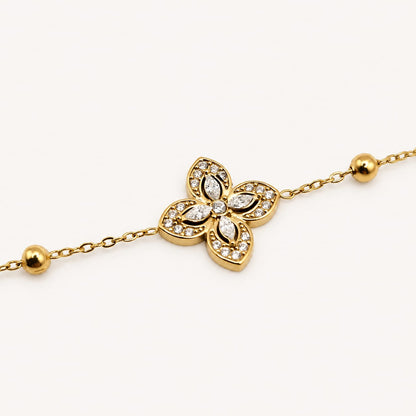 AYLANA - bracelet doré fleuri et cristaux
