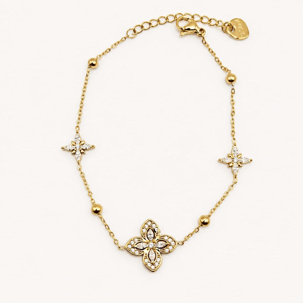 AYLANA - bracelet doré fleuri et cristaux