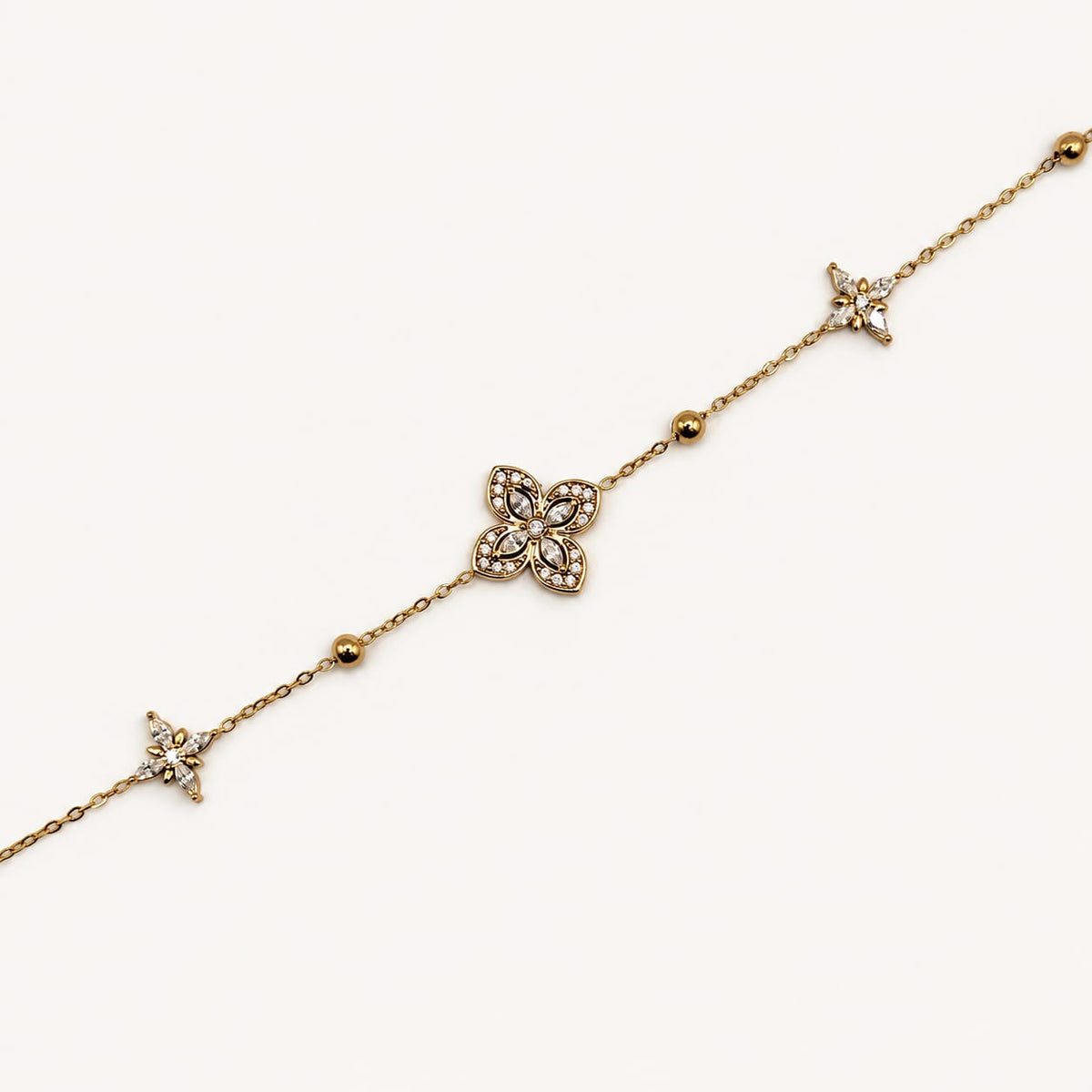 AYLANA - bracelet doré fleuri et cristaux
