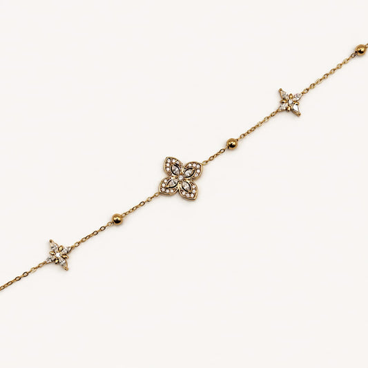AYLANA - bracelet doré fleuri et cristaux
