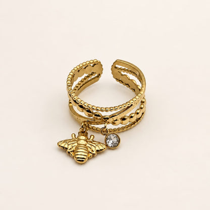 CHARLOTTE – Bague dorée ajustable à breloque abeille