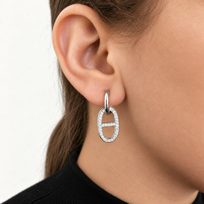 ISALINE – Boucles d’oreilles créoles argentées à maille marine et strass