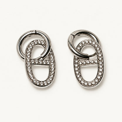 ISALINE – Boucles d’oreilles créoles argentées à maille marine et strass