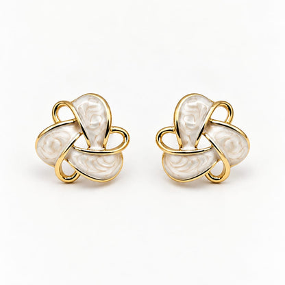 NOVA – Boucles d'oreilles nœud en émail ivoire et acier doré