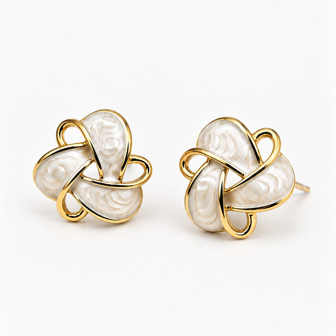NOVA – Boucles d'oreilles nœud en émail ivoire et acier doré