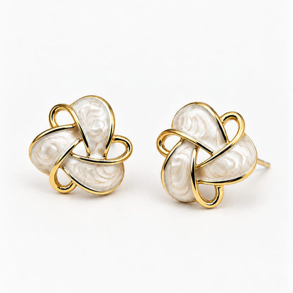 NOVA – Boucles d'oreilles nœud en émail ivoire et acier doré