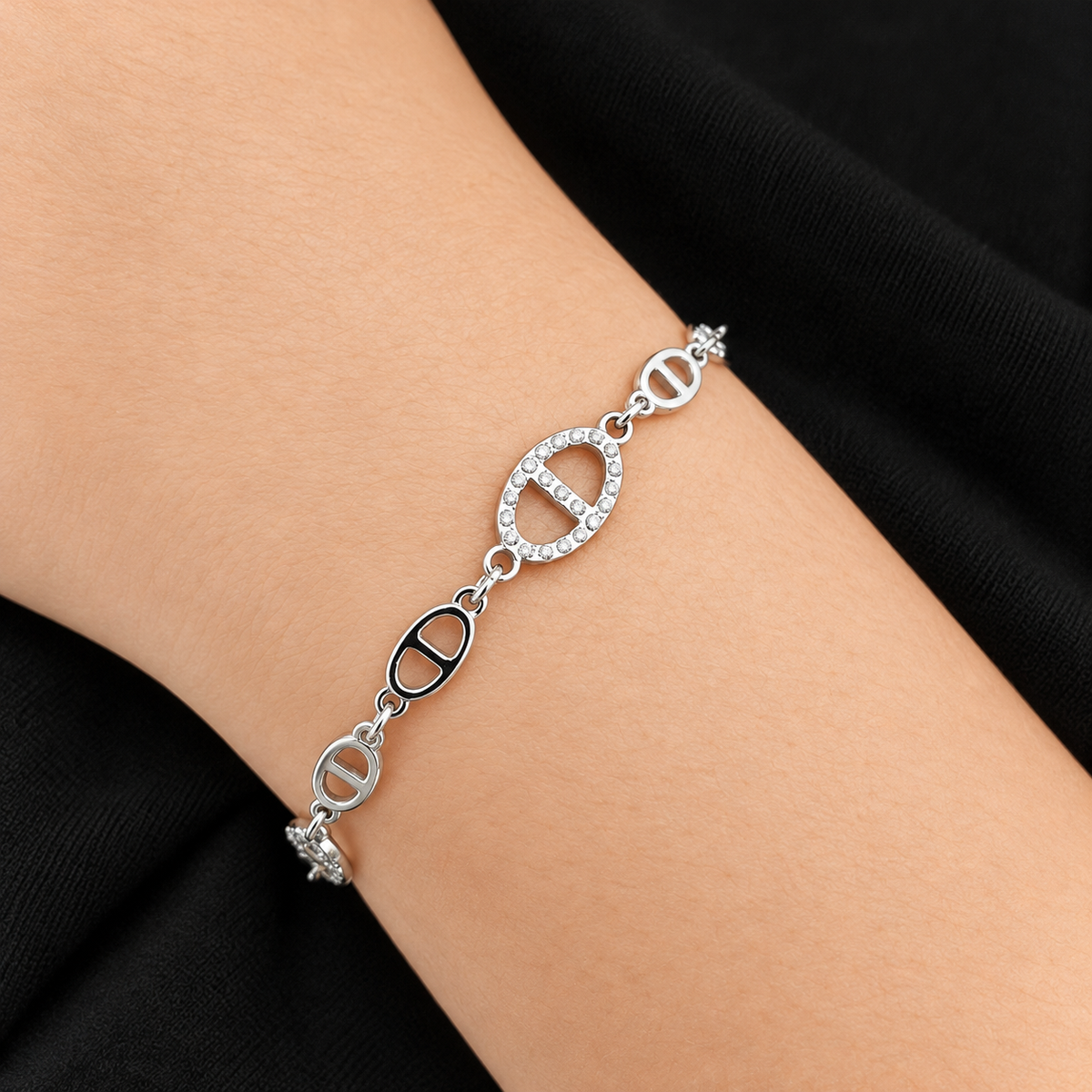 YSÉA – Bracelet argenté à maillons marins et oxydes de zirconium