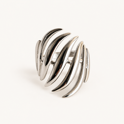 ONDINE – Bague argentée ajustable effet vagues