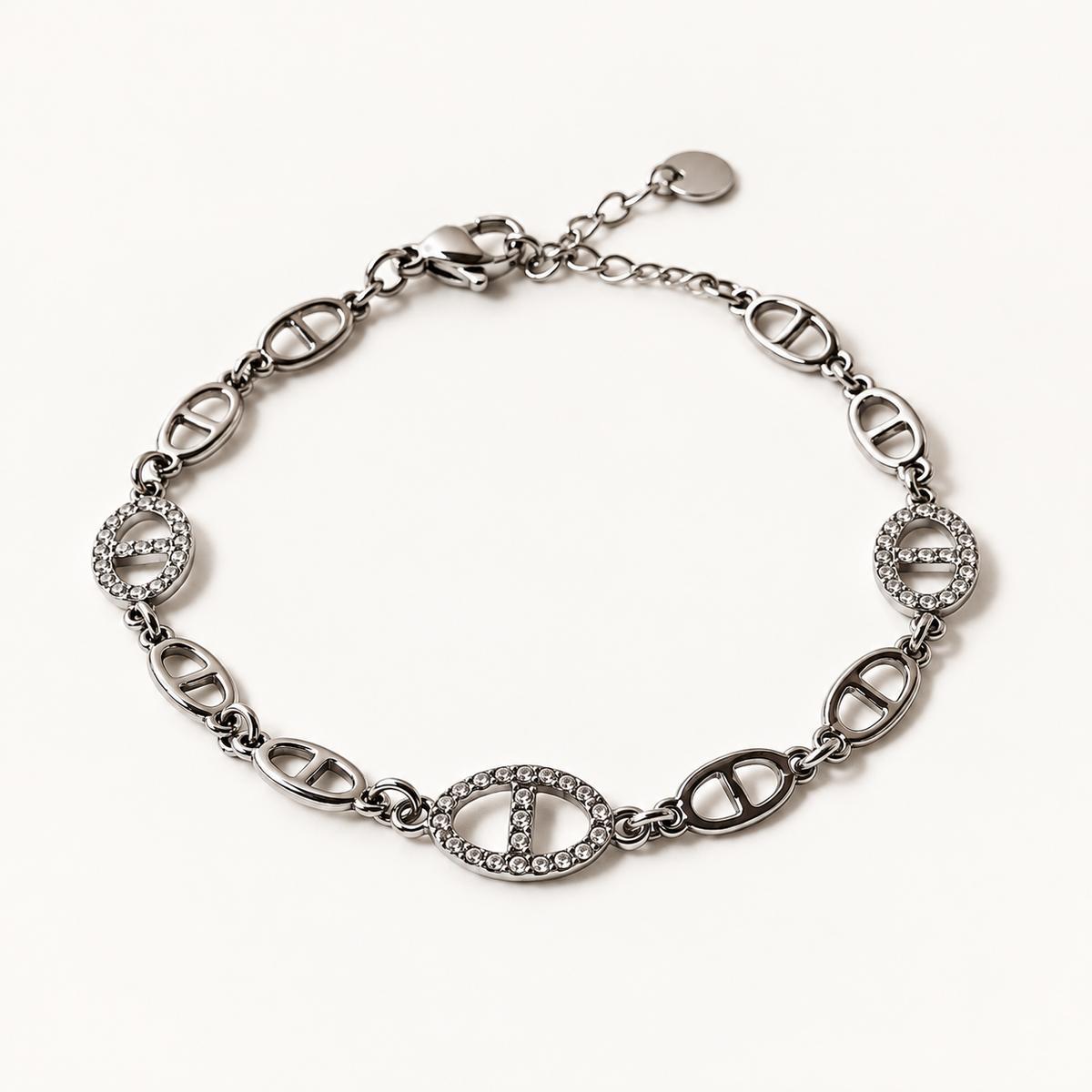 YSÉA – Bracelet argenté à maillons marins et oxydes de zirconium