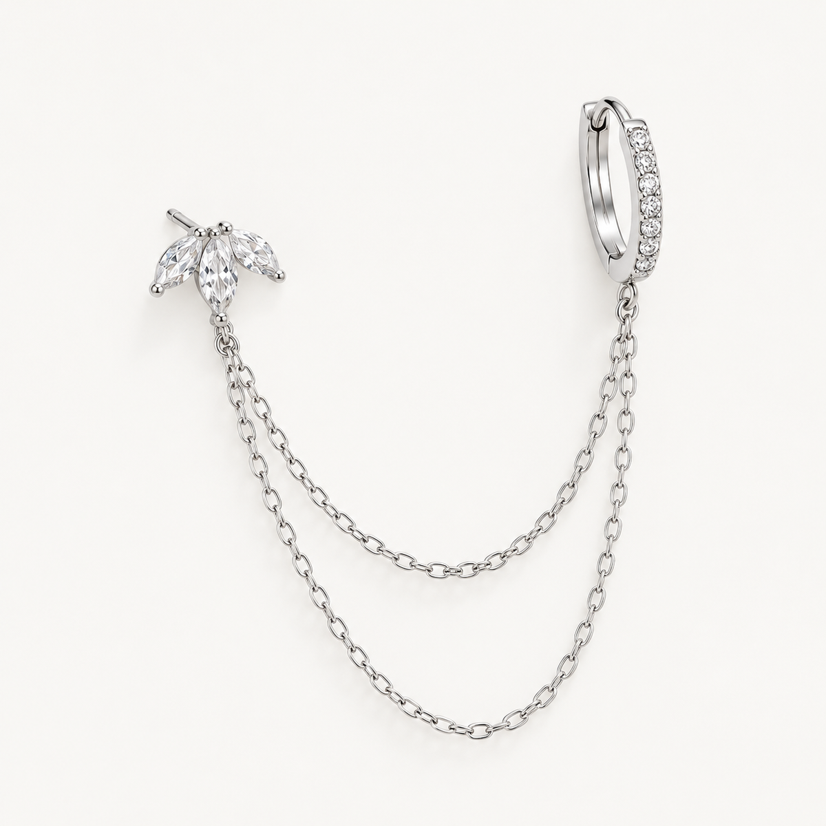 NOOR – Monoboucle double chaîne argentée