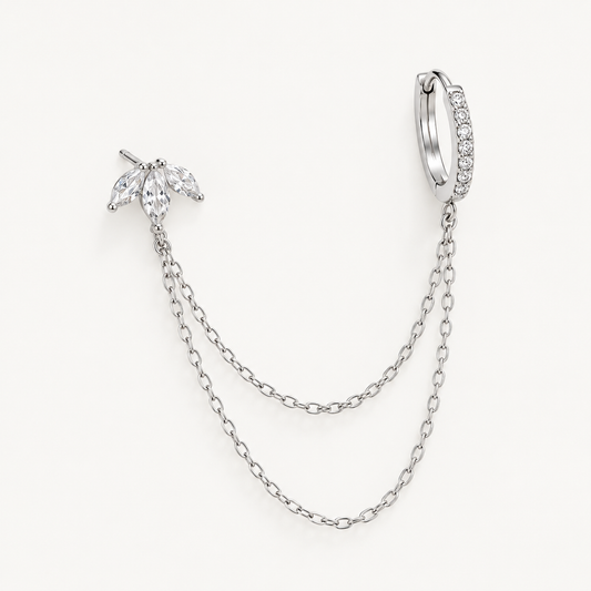 NOOR – Monoboucle double chaîne argentée