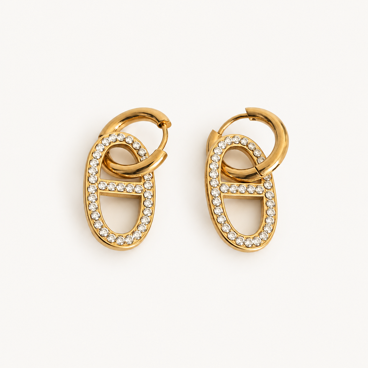 ISALINE – Boucles d’oreilles créoles dorées à maille marine et strass