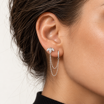 NOOR – Monoboucle double chaîne argentée