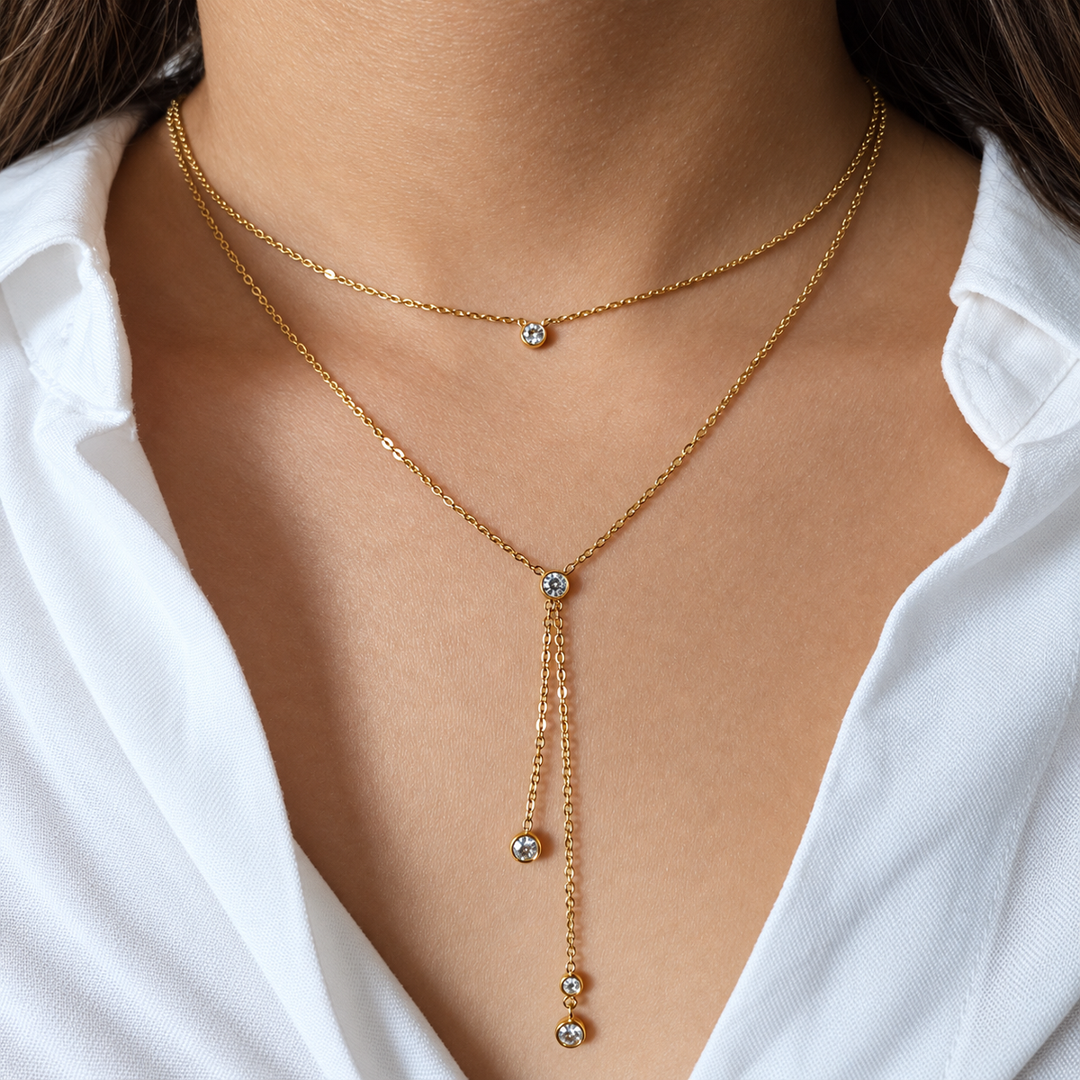 DALIDA – Collier double rang à pierres brillantes