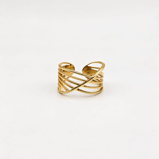 LA REINE – Bague dorée graphique ajustable